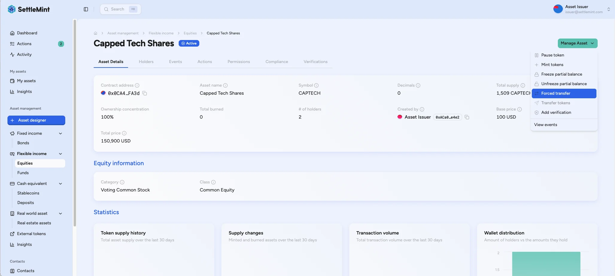 Manage Asset menu with Forced transfer