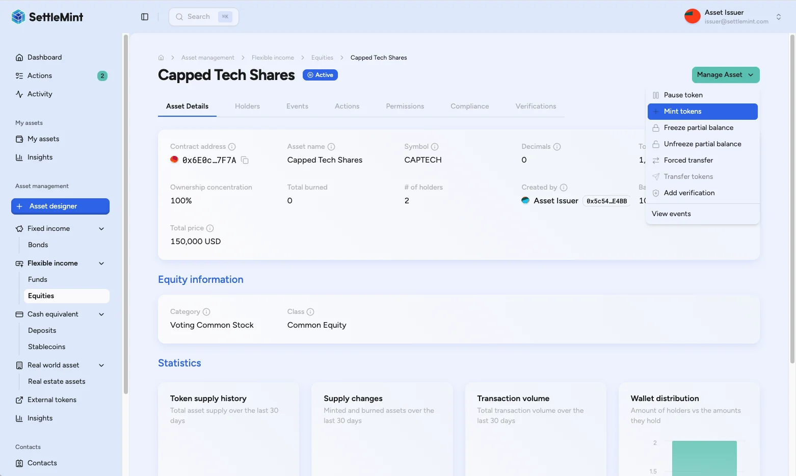 Manage Asset dropdown