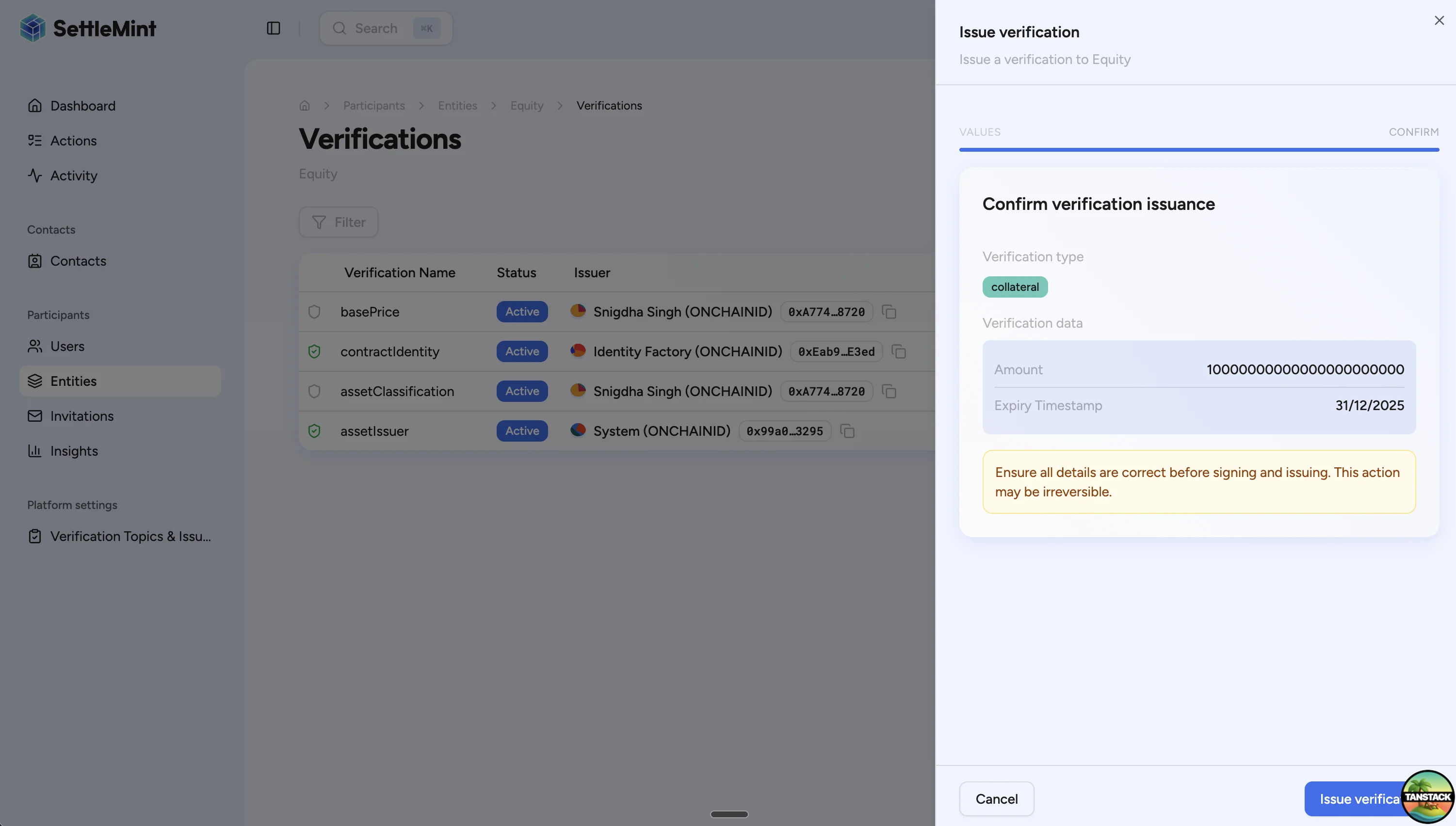 Confirmation before issuing verification
