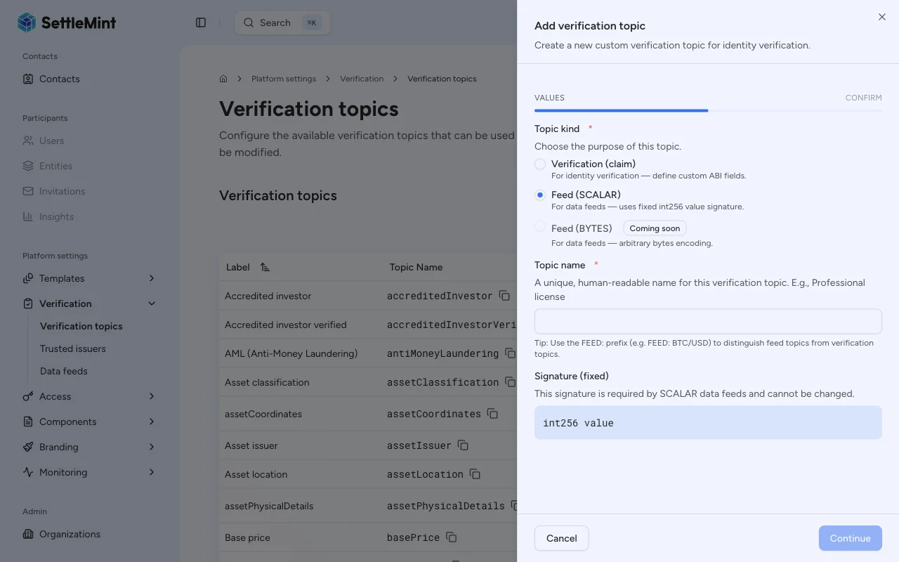 Scalar feed topic configuration