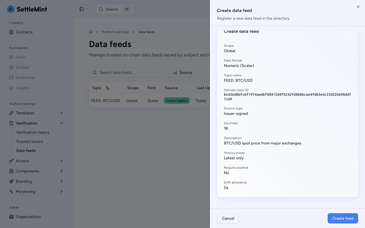Feed creation confirmation