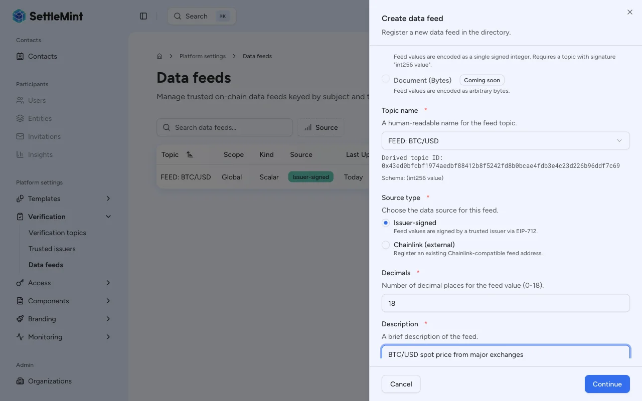 Filled create feed form