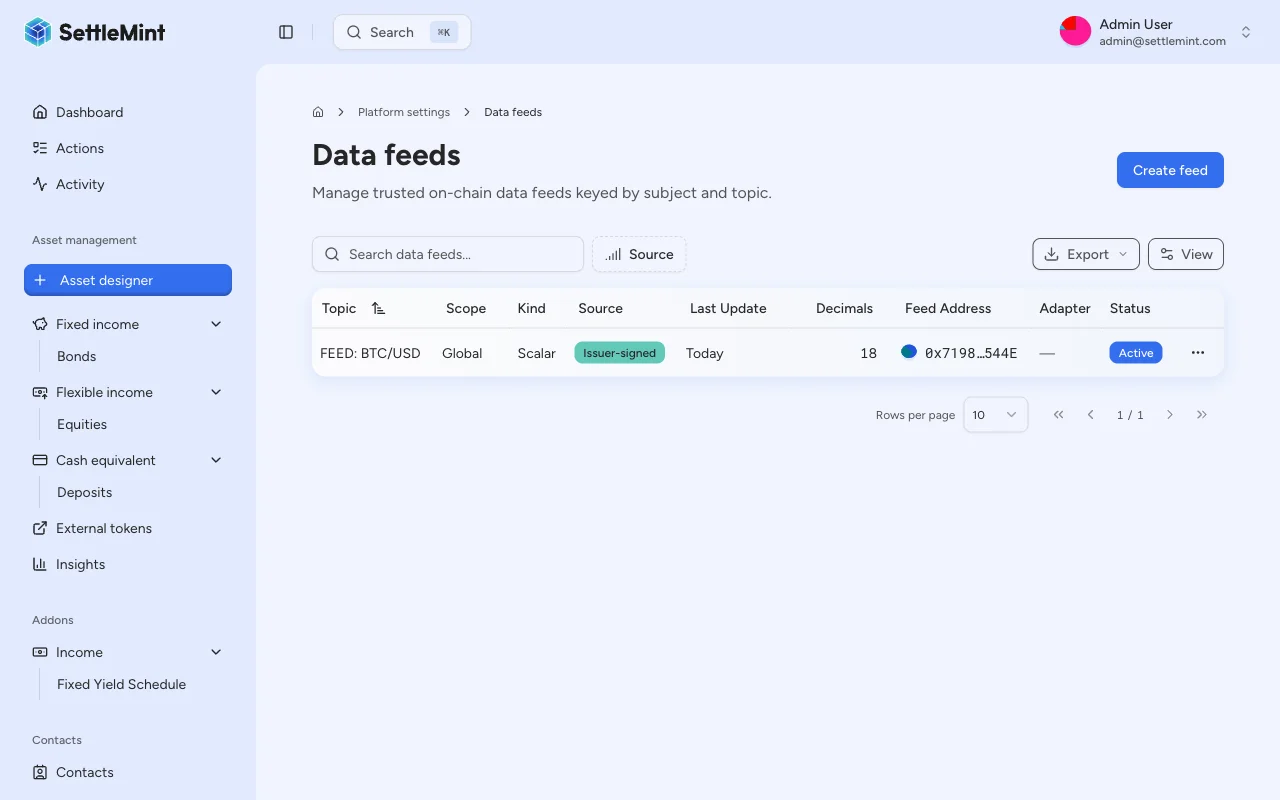 Data Feeds list with created feed
