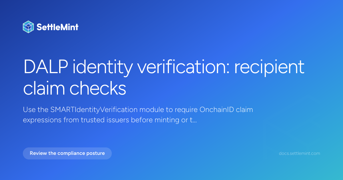 Red Zone Compliance Module Identity verification reference | DALP Documentation | SettleMint