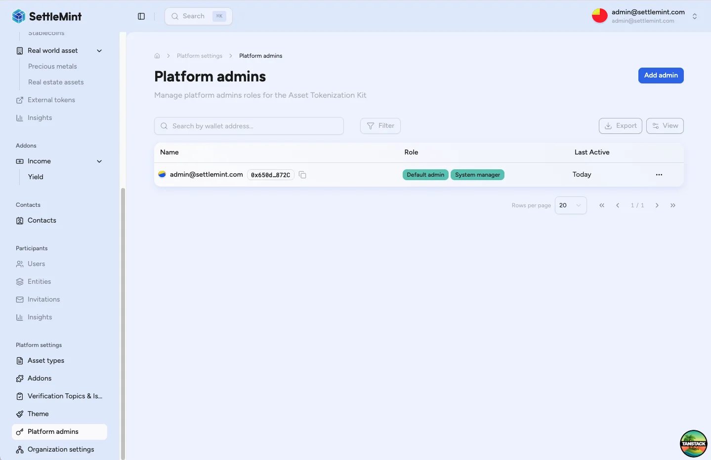Platform Admins table