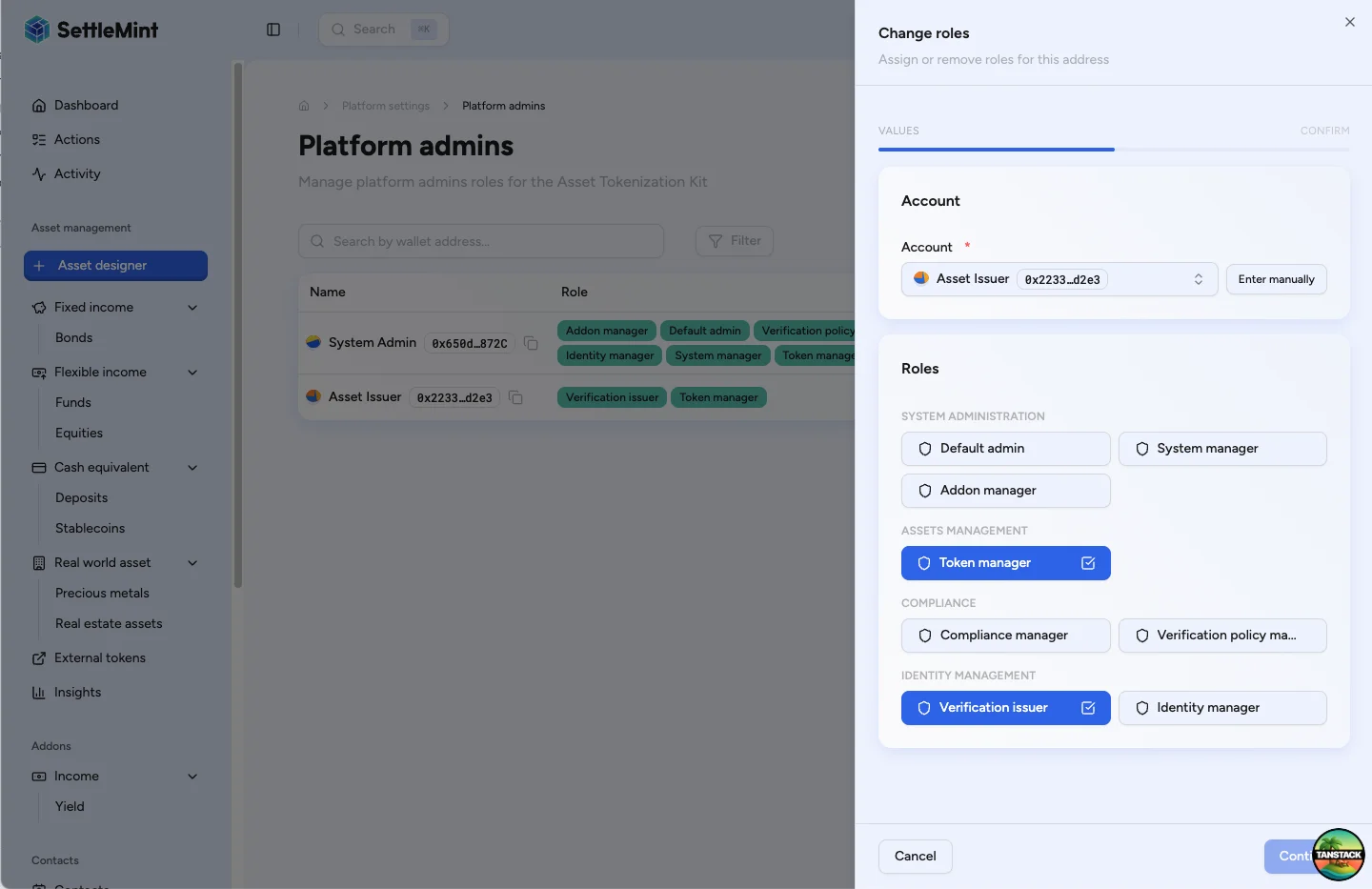 Role selection interface