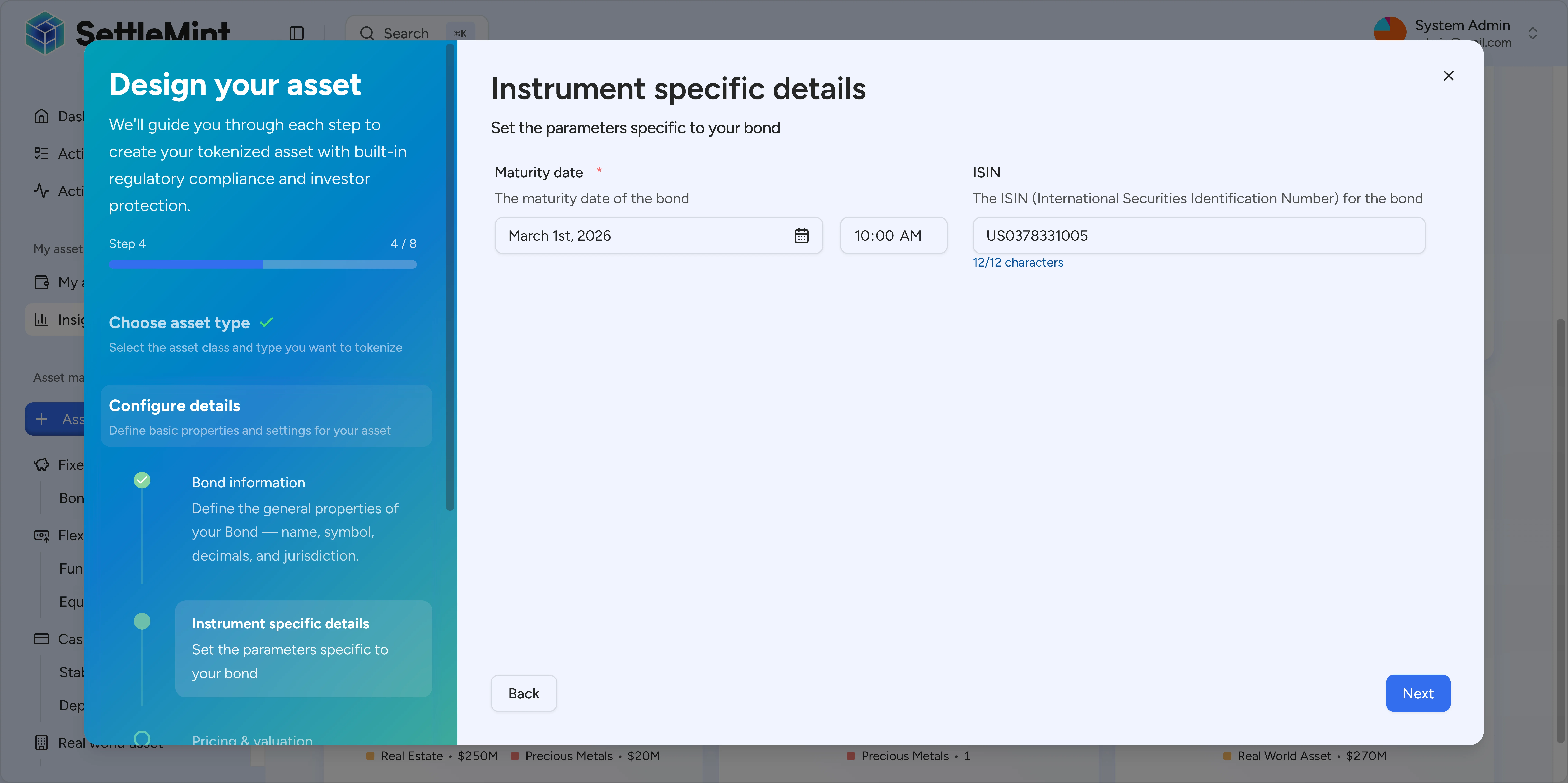 Bond instrument details capture maturity and debt-specific metadata.