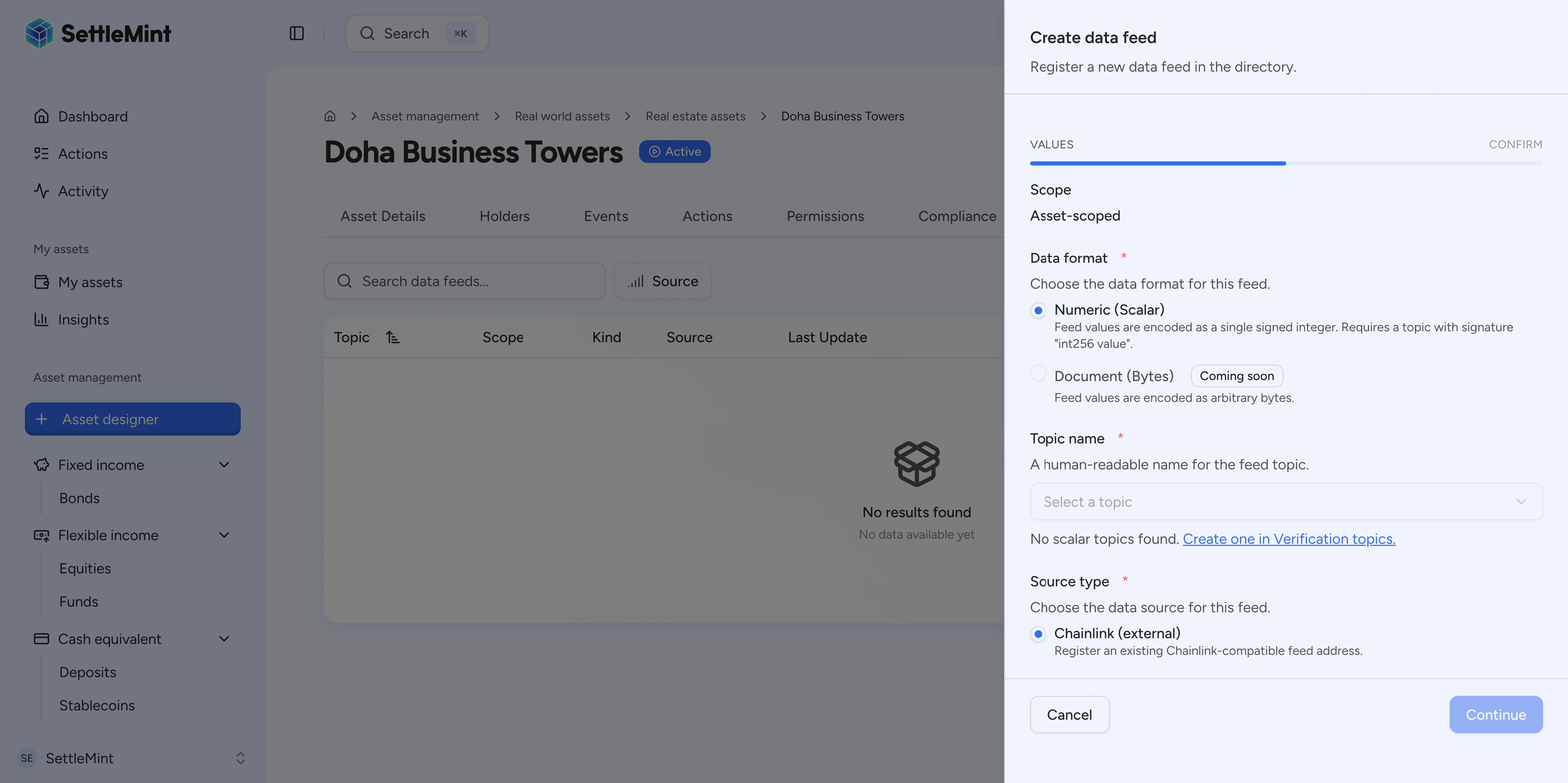 Asset-scoped feed creation links pricing infrastructure directly to tokenized assets.
