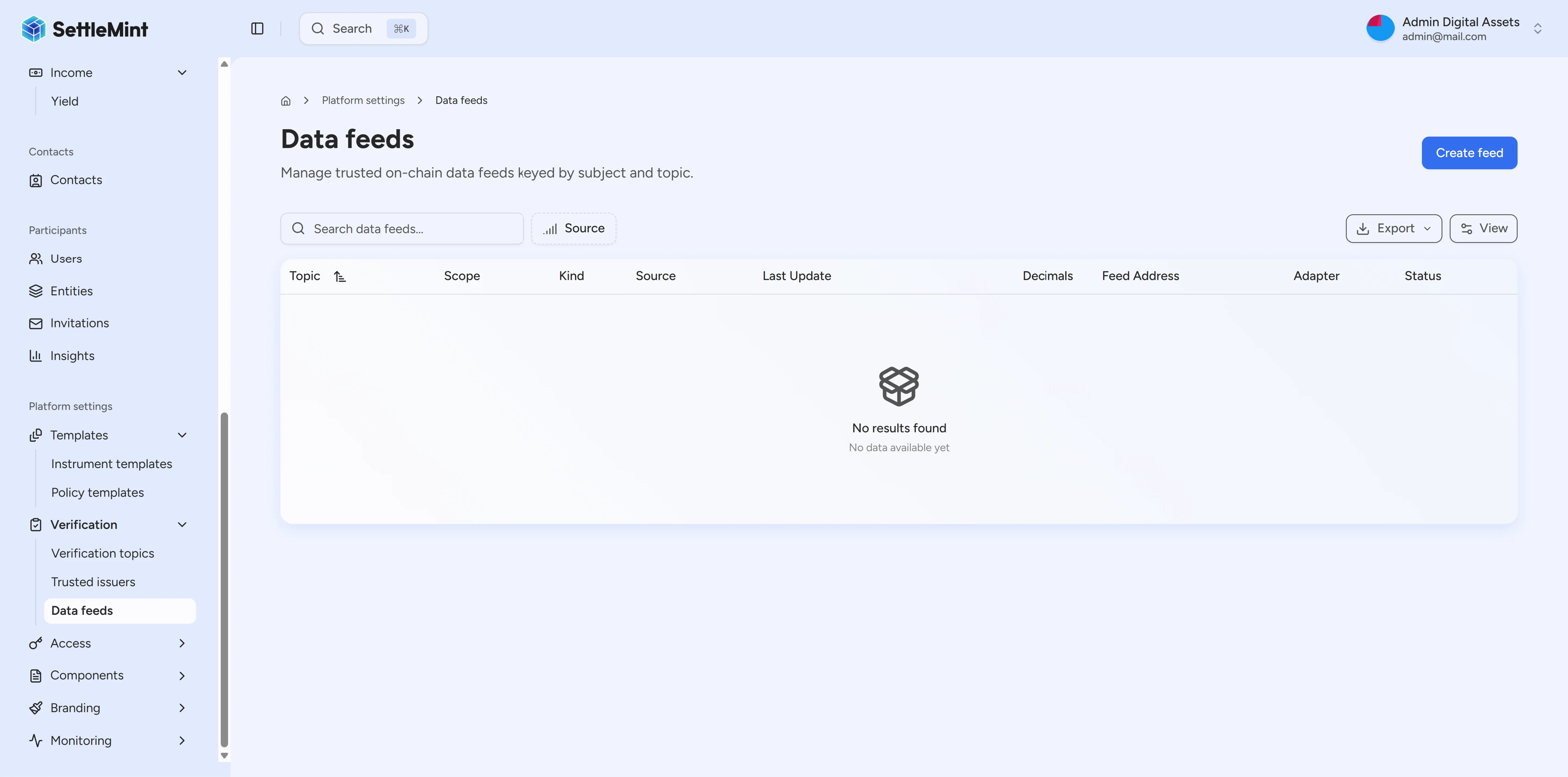 Verification settings centralize the authoritative data feed registry.