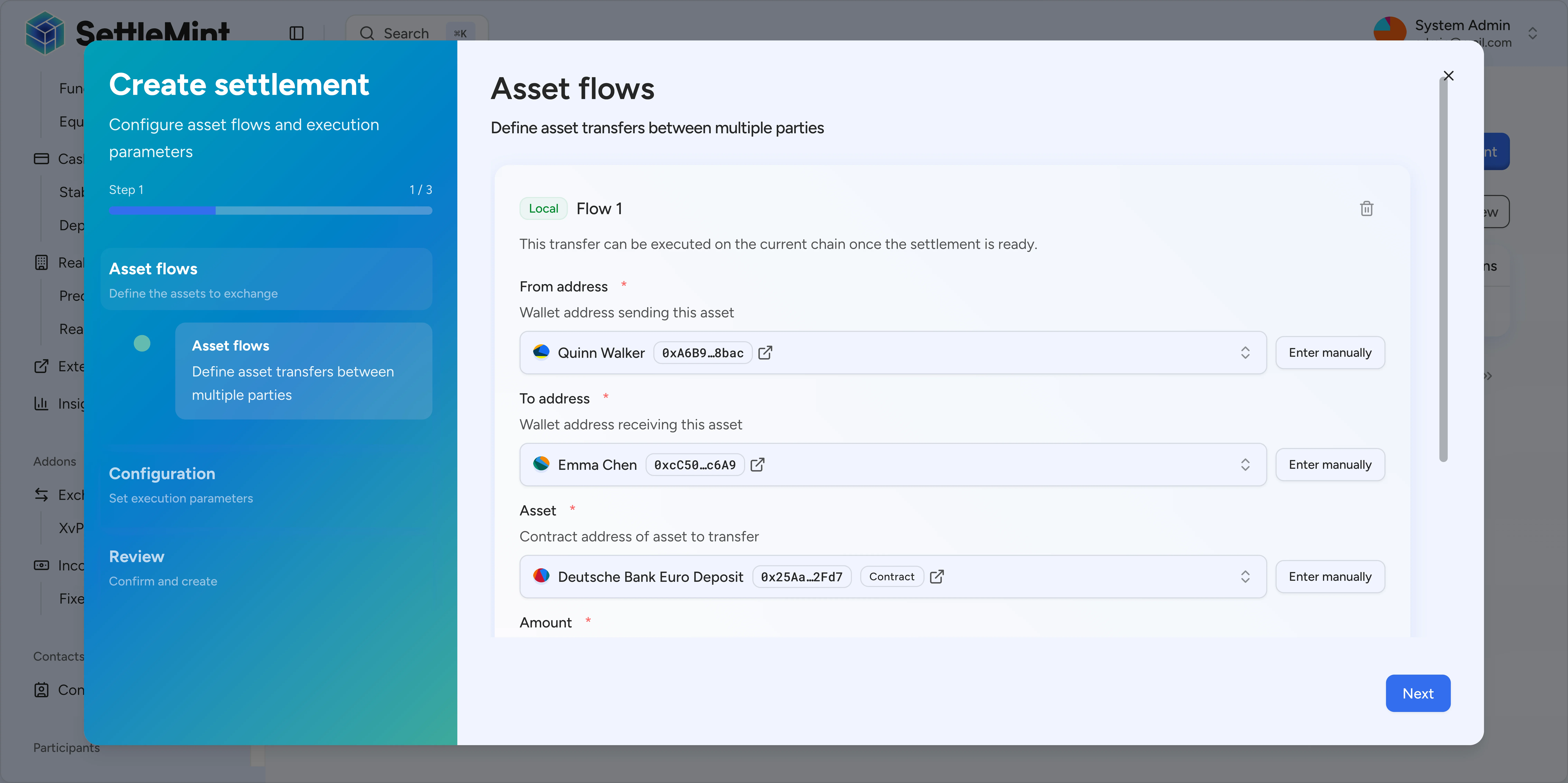 XVP settlement configuration for atomic swap operations