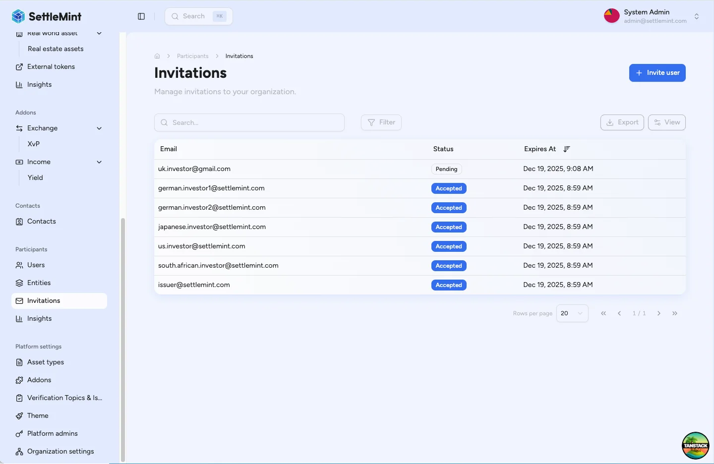 Invitations dashboard